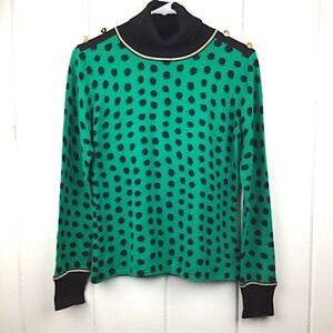 Christina Polka Dot Sweater Green Turtleneck, Size Medium.
